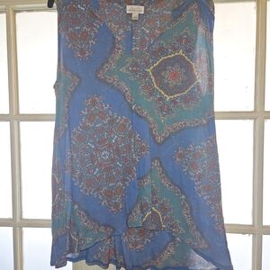 New York & Company Blue Paisley Sleeveless Blouse with Multicolor Accents